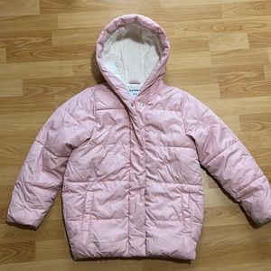 Pink puffer coat with hood